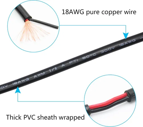 Vista 3 de Cable de extensión de ángulo recto CC macho a macho de 1.6 pies, 18 AWG, 90 grados CC, 0.217 in x 0.083 in, adaptador de conector de cable