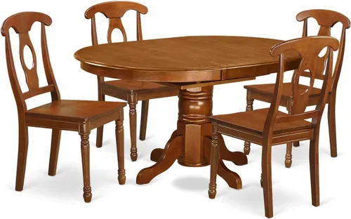 Vista 9 de East West Furniture AVNA5-SBR-C - Juego de mesa de comedor de 5 piezas para 4 personas, incluye una mesa de cocina ovalada con hojas de mariposa y 4