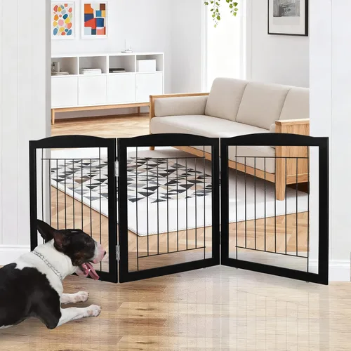 Vista 28 de ZJSF Puerta plegable independiente para perros para casa, extra ancha, de madera, blanca, para interiores, para cachorros, escaleras, puertas Blanco