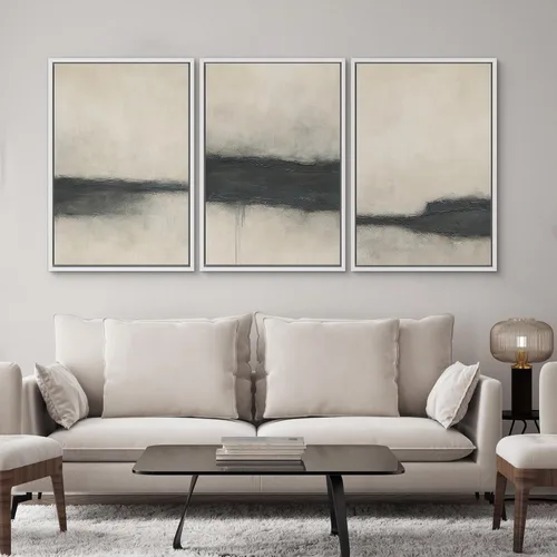 Vista 120 de SIGNWIN Lienzo enmarcado para pared, juego de arte pastel con cadena montañosa, bosque, niebla, naturaleza silvestre, ilustraciones modernas, arte