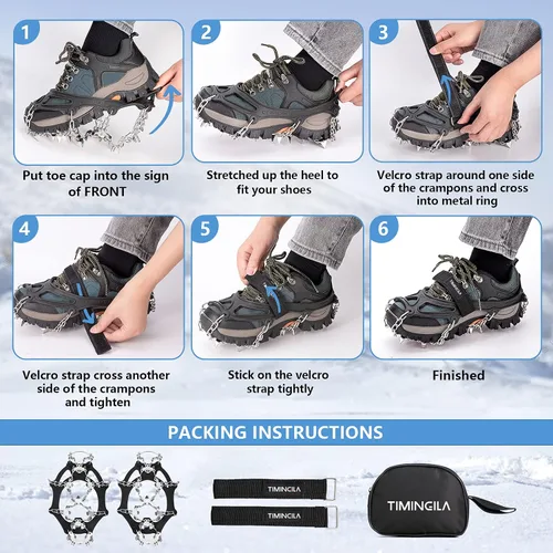 Vista 6 de TIMINGILA - Botas de hielo de tracción para botas de senderismo, zapatos para mujeres, hombres y niños, agarre de nieve de tracción para senderismo