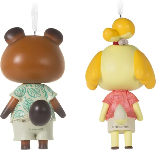 Vista 2 de Hallmark Nintendo Animal Crossing Isabelle y Tom Nook Adornos de Navidad, juego de 2