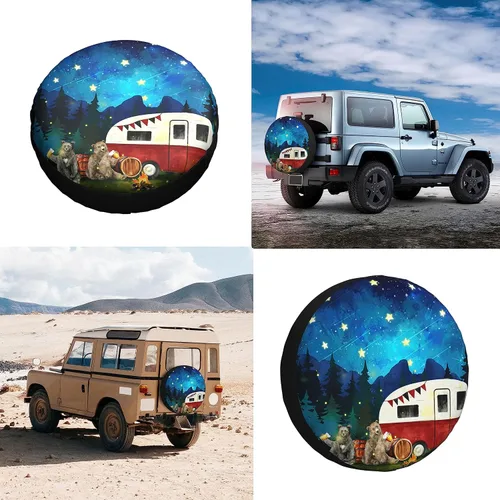 Vista 7 de Cool Campers - Cubierta de neumático de repuesto para remolques de viaje, impermeable, protección solar UV, se adapta a camiones, SUV, cubiertas