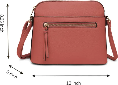 Vista 3 de La Terre Fashion - Bolso bandolera con zíper frontal y bolsillo funcional, ligero y suave de piel vegana, tamaño mediano