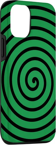 Vista 3 de Carcasa minimalista para iPhone 14 con diseño minimalista en espiral negro sobre verde
