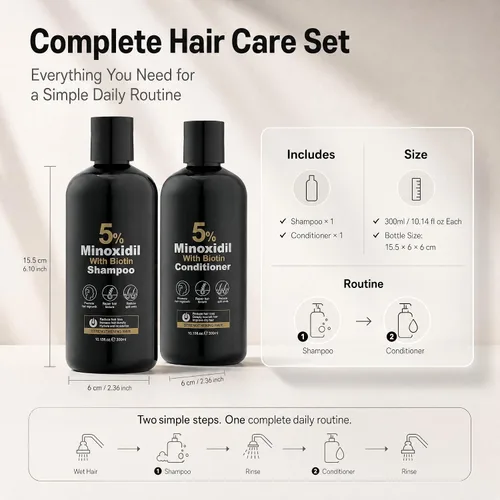 Vista 6 de Grospe 5% Minoxidil Hair Growth Shampoo & Conditioner Set, 300ml x2