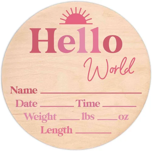 Vista 20 de Letrero de recién nacido "Hello World" - Placa de anuncio de nacimiento con nombre de bebé para hospital - Accesorio para fotos - Decoración