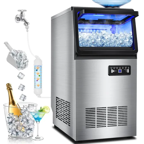 Vista 16 de Máquina de hielo debajo del mostrador, 95 libras/día con contenedor de almacenamiento de 35 libras, 40 cubos en 10 minutos, puerta reversible