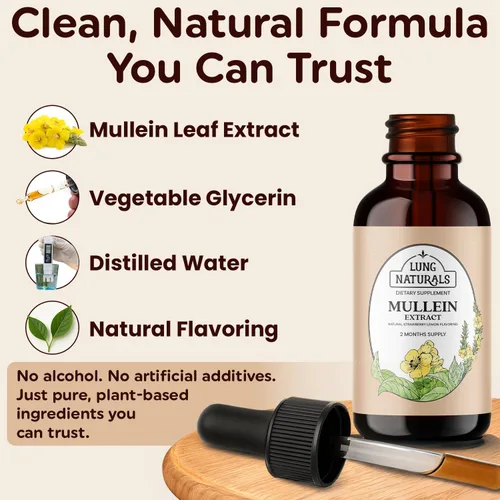 Vista 4 de Lung Naturals Gotas de gordolobo - Extracto concentrado de hoja de gordolobo 10:1 - Apoya la salud respiratoria diaria, sin alcohol, 60 porciones