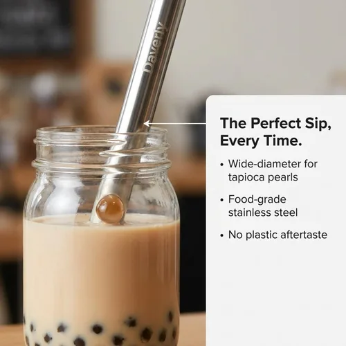 Vista 8 de (4 pajitas de té Boba, 4 tapas de tarro Mason y 2 limpiadores de pajitas) Wide reusable stainless steel boba straws with mason jar lids and