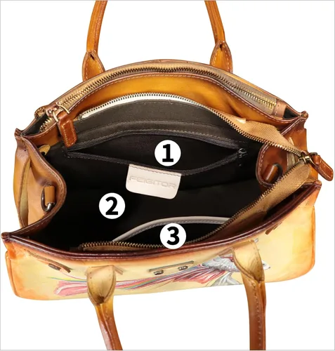 Vista 4 de Bolso de cuero genuino para mujer, pintado a mano, bolso de mano con asa superior, bolso cruzado hecho a mano, bolso de trabajo
