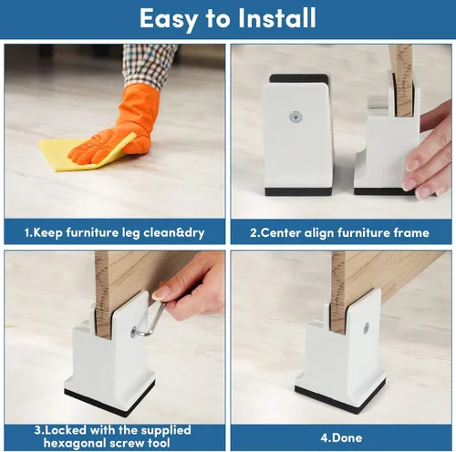 Vista 7 de DEDU Elevadores de cama con abrazadera de tornillo ajustable, elevadores de sofá de 3 pulgadas, resistentes, paquete de 4 unidades que soportan