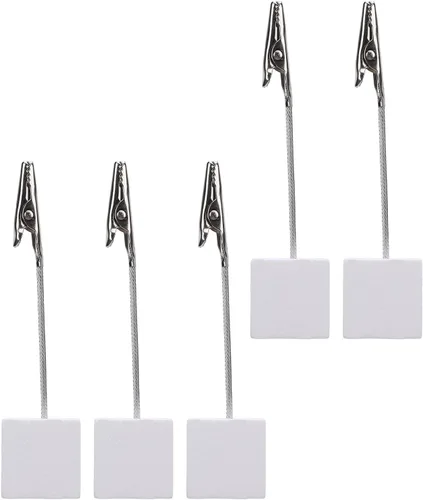 Vista 6 de 10 soportes para tarjetas de número de mesa, base de cubo, soporte de clip de notas de madera, clip de cocodrilo con soporte para fotos