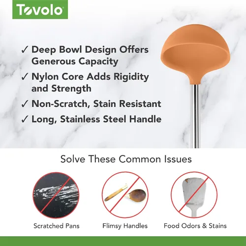 Vista 3 de Tovolo Cucharón de silicona con mango de acero inoxidable para cocinar conservas, servir sopa, ponche de sopa, salsa de guiso, cuchara grande