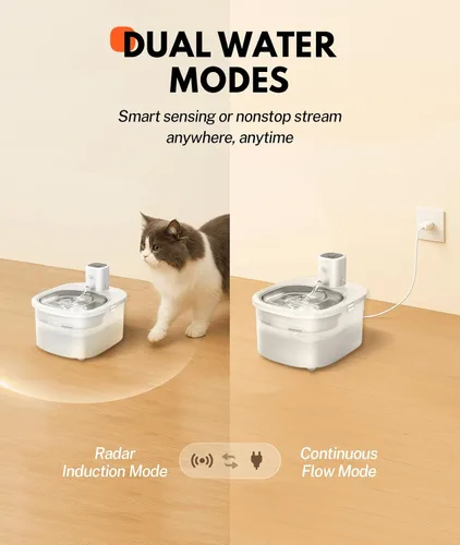 Vista 4 de Homerunpet Fuente de agua para gatos, bandeja de acero inoxidable – Fuente de agua para mascotas de 2.5 L/84 onzas, ultra silenciosa, apta
