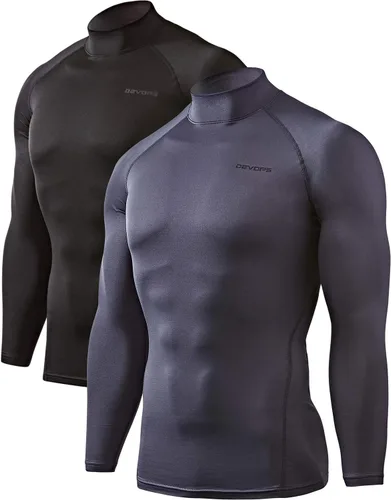 Vista 18 de DEVOPS Paquete de 2 camisetas térmicas de compresión de manga larga con cuello alto para hombre negro (Black / Wine)