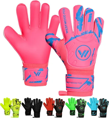 Vista 9 de WESTWOOD FOX Guantes de portero Guantes de portero de fútbol con protección para los dedos para niños, jóvenes, adultos, agarre pesado en la palma