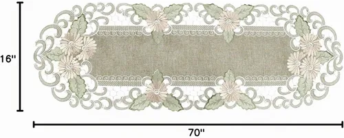 Vista 7 de LINENS ART AND THINGS - Camino de mesa bordado con margaritas doradas, flor con leche, bufanda (16 pulgadas de ancho x 70 largo)