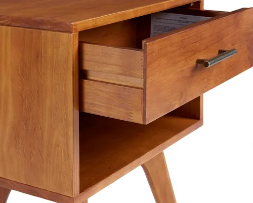 Vista 6 de Mesita de noche moderna de mediados de siglo con un cajón/construida de madera maciza/acabado castañón