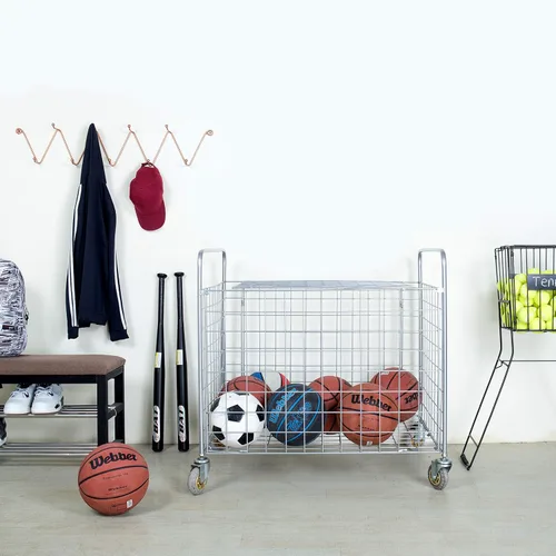 Vista 3 de MyGift Carrito de almacenamiento profesional de metal con ruedas industriales gigantes, jaula de casillero portátil de grado comercial