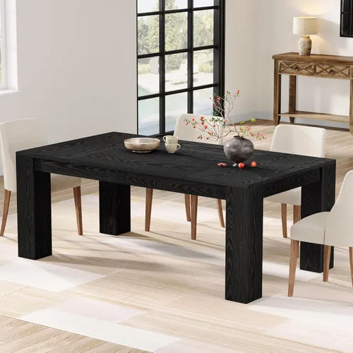 Vista 3 de Tribesigns Mesa de comedor de 63 pulgadas para 4 a 6, mesa rectangular de cocina, mesa de comedor de madera negra para cocina del hogar, comedor