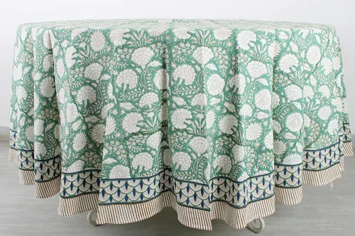 Vista 168 de Ridhi Mantel redondo estampado a mano color rosa flamenco 110 pulgadas 100%