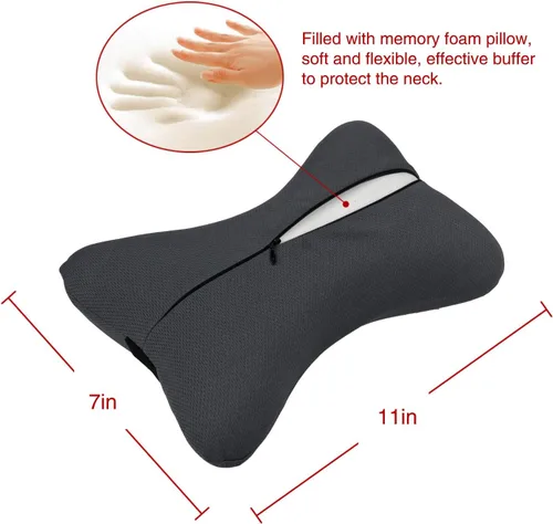 Vista 4 de Tianmei 2 piezas de espuma viscoelástica de color liso para reposacabezas de automóvil, asiento de vehículo, almohadilla de alivio de almohada Gris