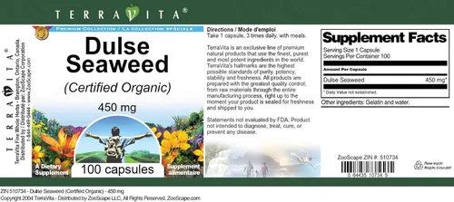 Vista 3 de Dulse Seaweed (Certificado Orgánico) - 450 mg (100 Cápsulas, ZIN: 510734)