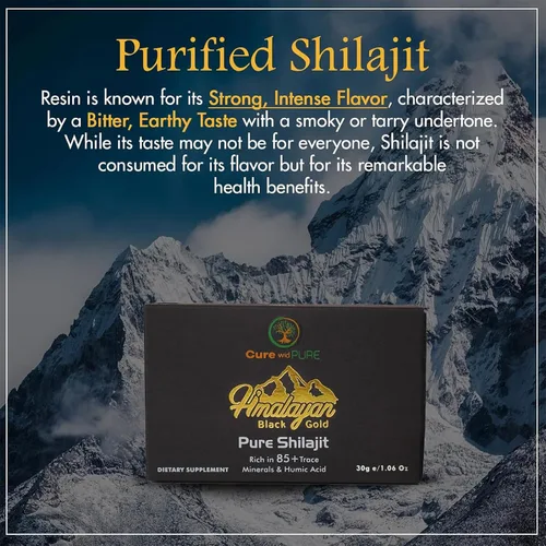 Vista 6 de Cure wid Pure Shilajit del Himalaya para hombres y mujeres – 94.5% de resina de ácido fúlvico, 500 mg 60 porciones – Adaptógeno orgánico probado