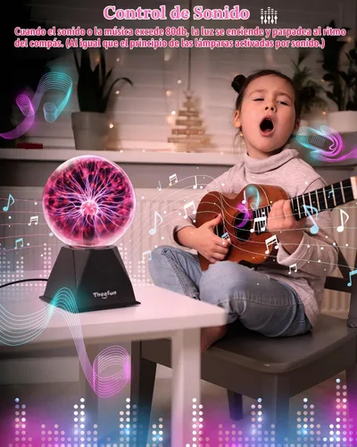 Vista 2 de Theefun Bola de Plasma: Verdadera Bola de 6 Pulgadas con Base de 3.5 Pulgadas, Globo de Plasma Regalos de Navidad Lámpara Sensible al Tacto y Sonido