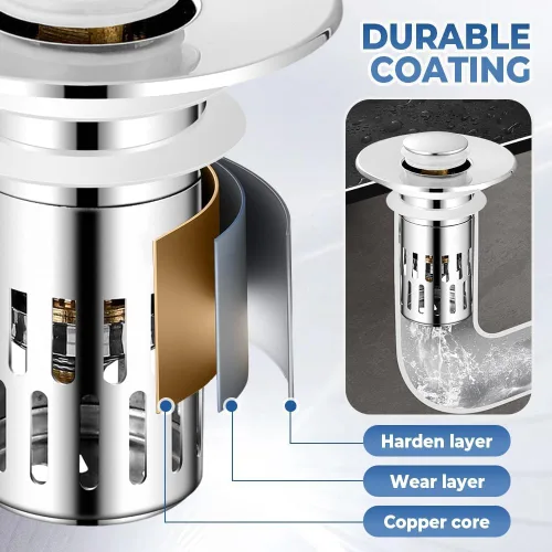 Vista 4 de Colador de drenaje 3 en 1 para fregadero de baño, colador de drenaje de fregadero de cocina con atrapador de pelo, filtro de drenaje de piso