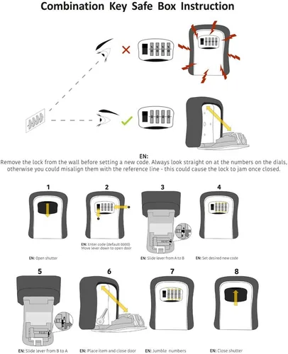 Vista 6 de Caja de cerradura de llave, caja de bloqueo de combinación con código para almacenamiento de llaves de casa, casillero combinado de puerta