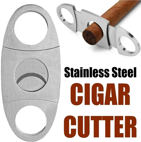 Vista 2 de Cortador de puros, guillotina de acero inoxidable liso para puros, hoja de doble corte, 1 paquete de accesorios exquisitos plateados para cigarros