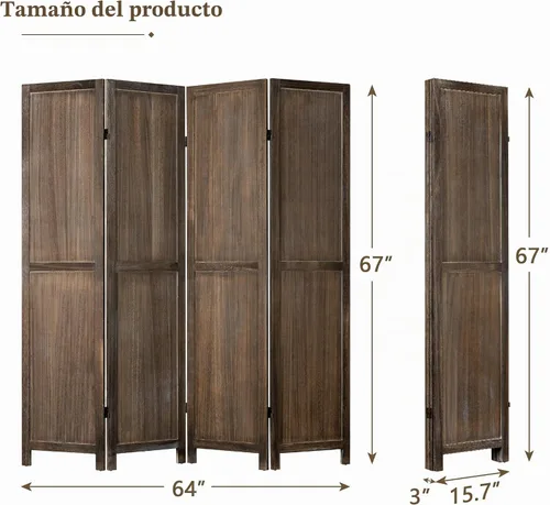 Vista 6 de WelFurGeer Divisor de habitación de 4 paneles, paneles plegables ajustables en 360° para privacidad, dormitorio, sala de estar y patio, divisor