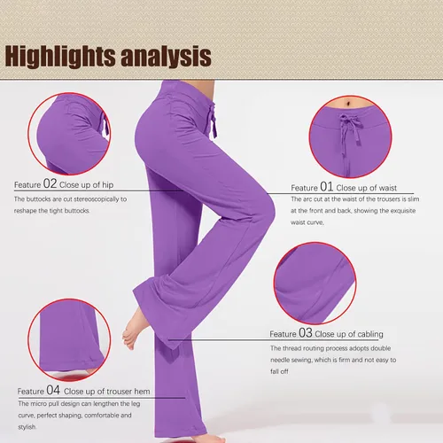 Vista 2 de JEGULV Pantalones de yoga de pierna ancha para mujer, cintura alta, elásticos, acampanados, suaves, con cordón, para gimnasio, entrenamiento