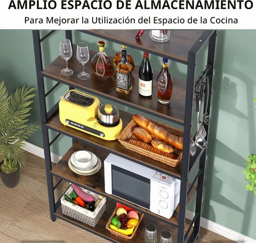 Vista 6 de Estante para panaderos de 5 niveles, soporte para horno de microondas con estantes, estante de almacenamiento de utilidad de 5 niveles con 5