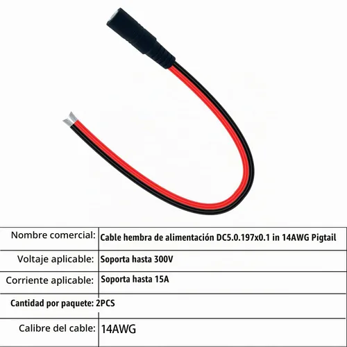 Vista 4 de 0.8FT 5.5mmx2.5mm Cable de coleta hembra 14AWG CC Cable de mantenimiento CC Conector 5525 DC para cámara de vigilancia CCTV Tira de luces LED Fuente
