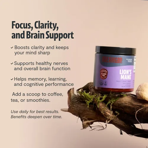 Vista 4 de FreshCap Mushrooms Suplemento de melena de leones en polvo, 14,000 mg, extracto de melena de león, suplemento de hongos para concentración