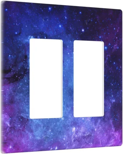 Vista 2 de Cubierta Decorativa para Interruptor de Luz Doble Basculante Galaxy, Placa de Pared de 2 Gang, Cubiertas de Tomas Eléctricas, Placa Frontal Galaxia