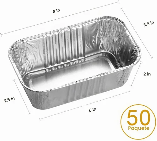 Vista 2 de MOACOCK Paquete de 50 mini moldes para pan de 1 libra, 6 x 3.5 x 2 pulgadas, moldes de pan desechables de papel de aluminio para hornear pasteles