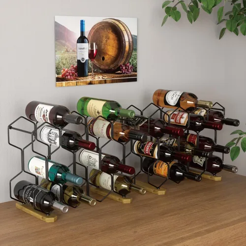 Vista 9 de Buruis Estante de vino para encimera, soporte para vino de 14 botellas con Negro