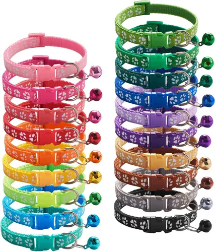 Vista 9 de 18 piezas de collares reflectantes para gatos con campana ajustable de 19-32 cm, collares de identificación ajustables y separables de nylon suave