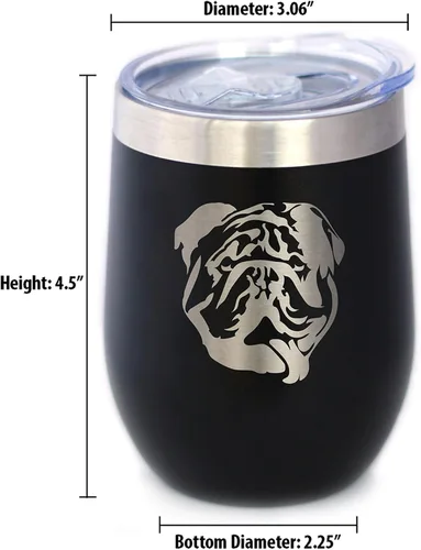 Vista 6 de Custom Bulldog Personalized Wine Tumbler with Sliding Lid - Stemless Stainless Steel Insulated Cup - English Bulldogs Outdoor Camping Mug