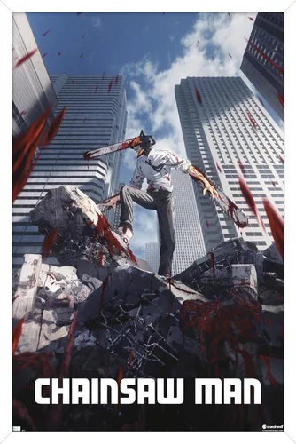 Vista 15 de Chainsaw Man - Póster de pared de arte clave, 22.4 pulgadas de largo x 14.7 pulgadas de ancho, versión enmarcada de madera de granero