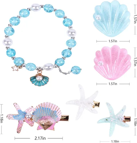 Vista 4 de Vestido de sirena para niñas, disfraz de sirena con accesorios para niñas de 2 a 9 años