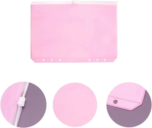 Vista 3 de Bolsillos para carpeta A5, color rosa, 12 unidades, con cremallera, bolsas de hojas sueltas, 6 agujeros, organizador de cremallera de PVC, carpeta