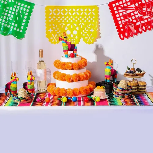 Vista 4 de Libima 26 decoraciones de fiesta mexicanas incluyen 6 burros, 12 maracas grandes para fiestas, 2 caminos de mesa de serape, 6 sombreros