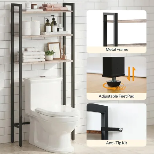 Vista 6 de HOOBRO - Estante de almacenamiento sobre el inodoro, organizador de baño de 3 niveles sobre el inodoro, estantes de almacenamiento de baño