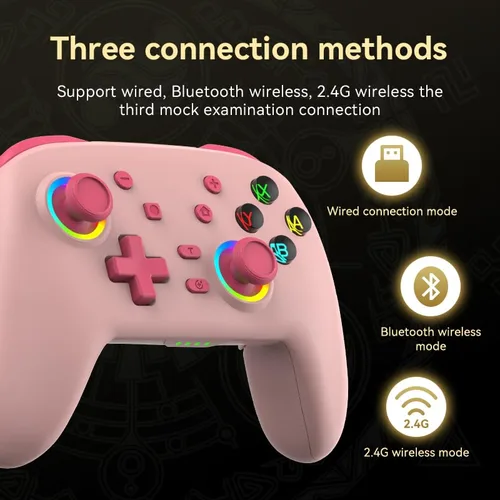 Vista 6 de RALAN Pink Wireless Pro Controller Compatible with Nintendo SwitchOLEDLite, with LED Color Light, Programmable Function, Wake-Up, Gyro Axis, Turbo