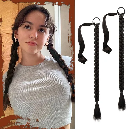 Vista 15 de SOFEIYAN Extensión de cola de caballo trenzada larga con banda elástica y mechón liso envolvente, extensiones de cabello naturales suaves